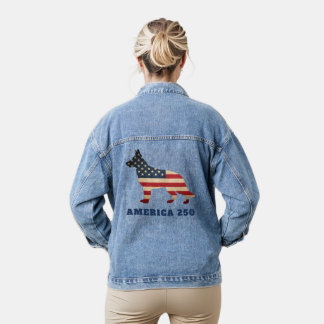 America 250 Patriotic German Shepherd Dog Denim Jacket