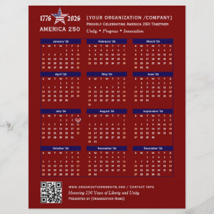 America 250 Patriotic Red 2026 Calendar Keepsake Flyer