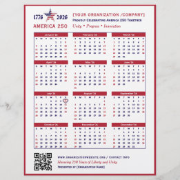 America 250 Patriotic Red 2026 Calendar Keepsake Flyer