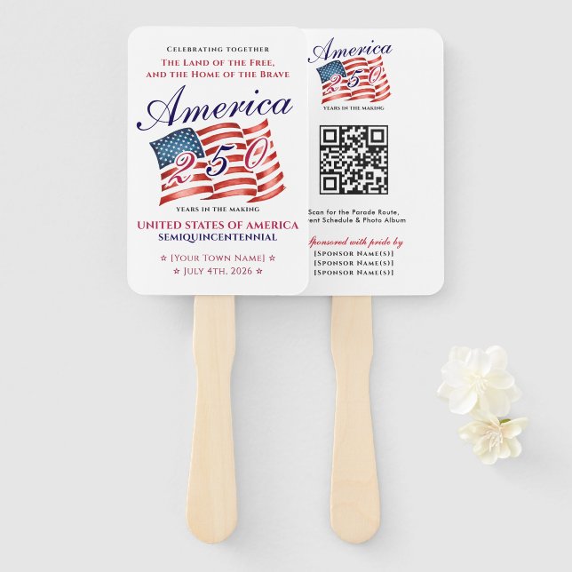 America 250 Patriotic Semiquincentennial Keepsake Hand Fan (Front and Back)