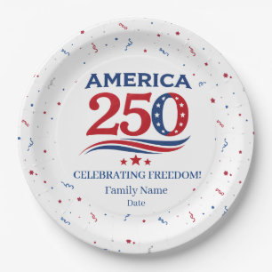 AMERICA 250 - Personalised Reunion Red White Blue Paper Plate