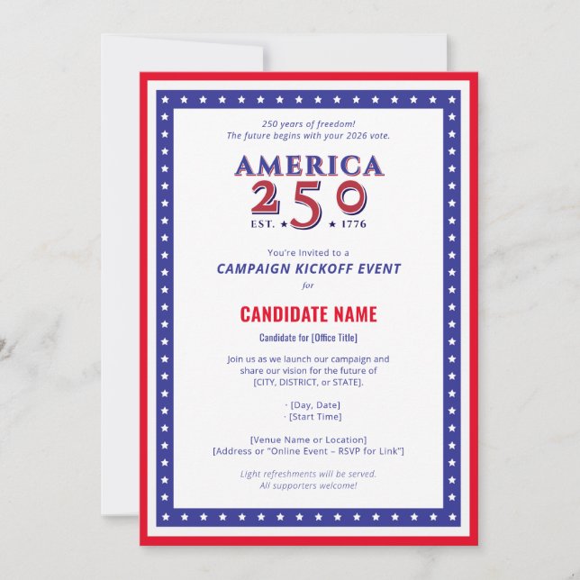 America 250 Political Candidate Campaign Kickoff Invitation (Front)
