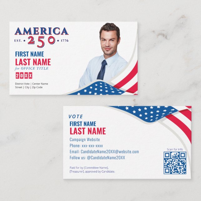 America 250 Political Election Campaign Candidate Business Card (Front/Back)
