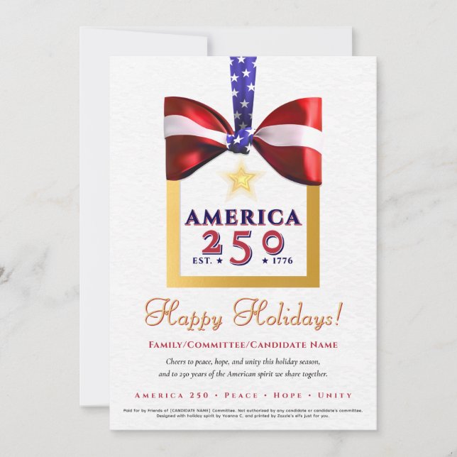 America 250 Red Election Campaign 2026 Calendar Holiday Card (Front)
