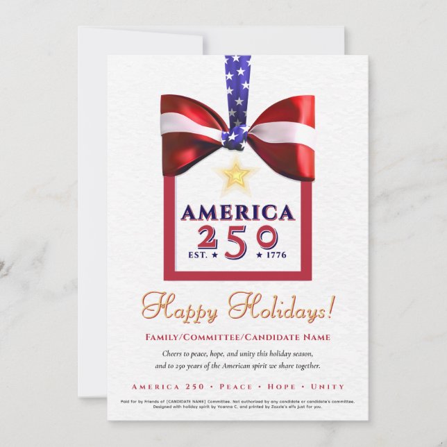 America 250 Red Patriotic 2026 Calendar Campaign Holiday Card (Front)