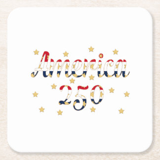 America 250 red white blue FAUX gold  Square Paper Coaster
