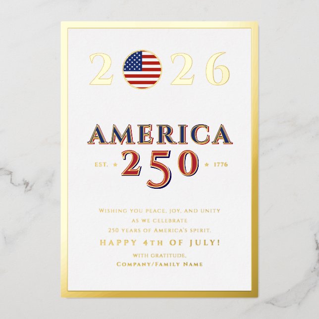 America 250 Semiquincentennial 2026 July 4th Foil Holiday Card (Front)