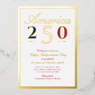 America 250 Semiquincentennial Patriotic Red Foil Holiday Card