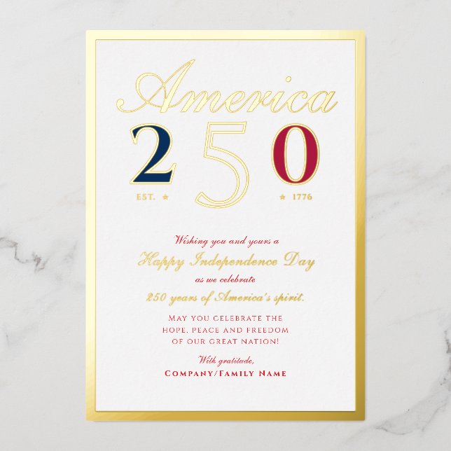 America 250 Semiquincentennial Patriotic Red Foil Holiday Card (Front)