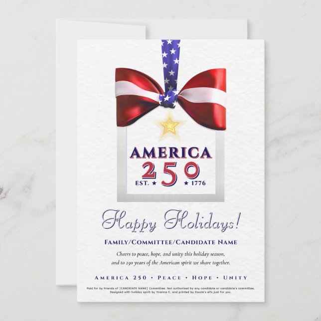 America 250 Silver Election Campaign 2026 Calendar Holiday Card (Front)