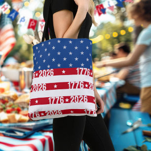 America 250 Stars & Stripes 1776 2026 Lettering Tote Bag