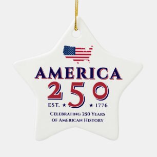 America 250 United States Patriotic Keepsake Gift Ceramic Tree Decoration