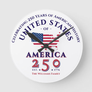 America 250 United States Patriotic Keepsake Gift Round Clock