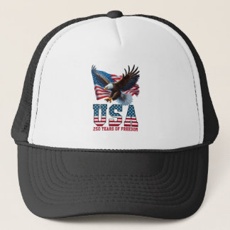 America 250 USA Flag Eagle Freedom Celebration Trucker Hat