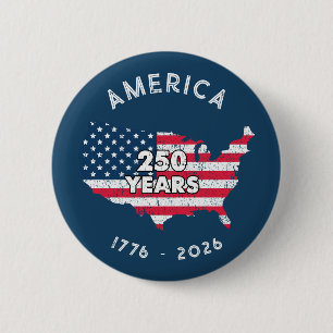 America 250 Years 1776–2026 USA Map Flag Patriotic 6 Cm Round Badge