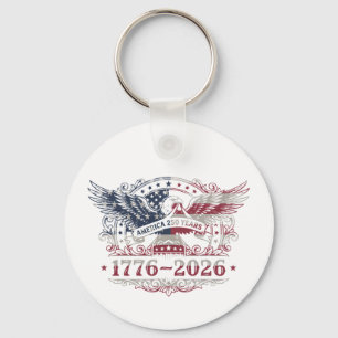 America 250 Years 1776–2026 Vintage Patriotic Eagl Key Ring