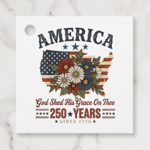 America 250 Years Flag Floral Favour Tags