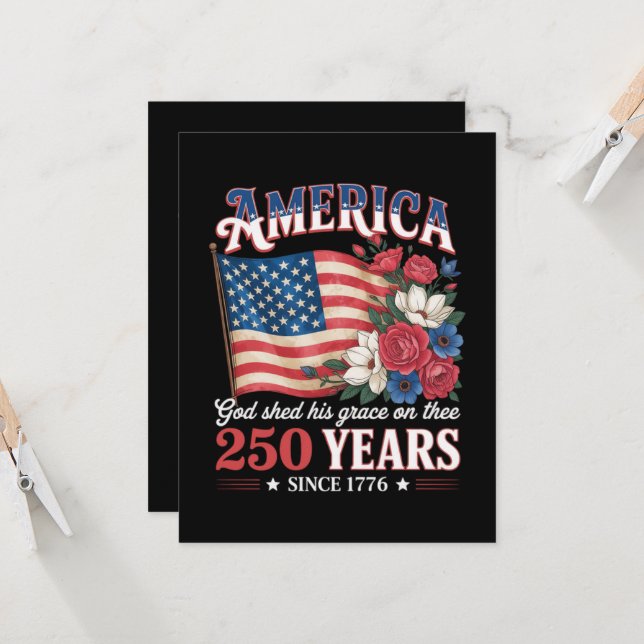 America 250 Years Flag Floral Invitation (Front/Back In Situ)