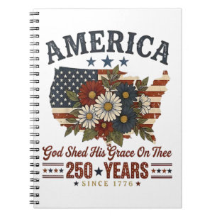 America 250 Years Flag Floral Notebook