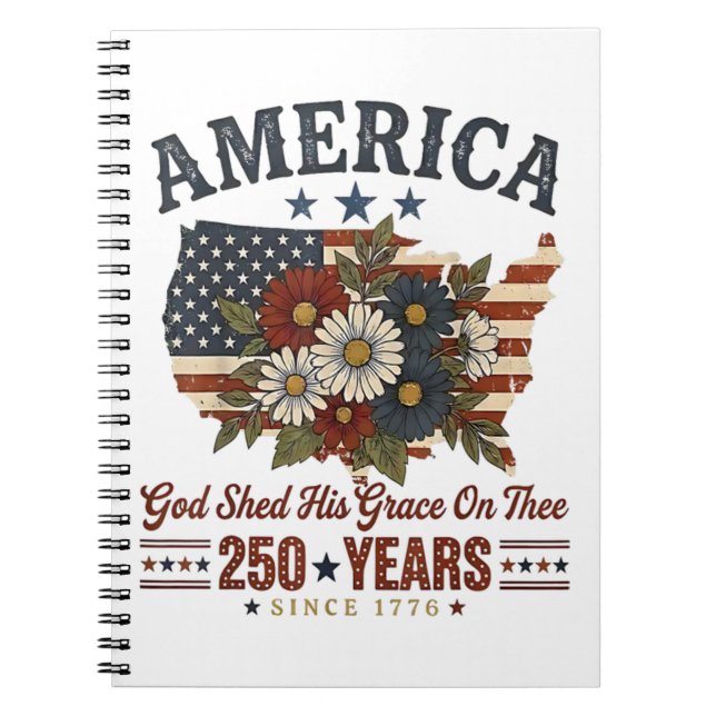 America 250 Years Flag Floral Notebook (Front)