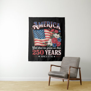 America 250 Years Flag Floral Tapestry