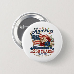 America 250 Years Floral Flag 6 Cm Round Badge