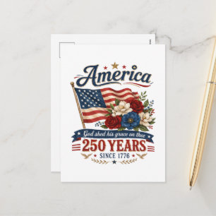 America 250 Years Floral Flag Holiday Postcard
