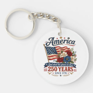 America 250 Years Floral Flag Key Ring