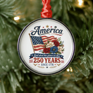 America 250 Years Floral Flag Metal Tree Decoration
