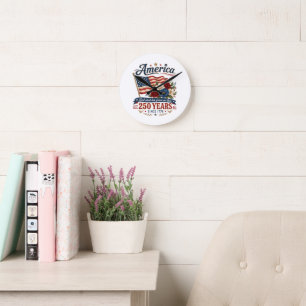 America 250 Years Floral Flag Round Clock