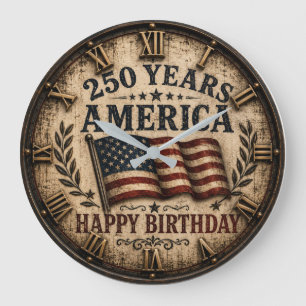 America 250 Years Happy Birthday Large Clock