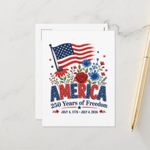 America 250 Years of Freedom Floral Flag Holiday Postcard