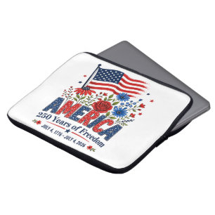 America 250 Years of Freedom Floral Flag Laptop Sleeve