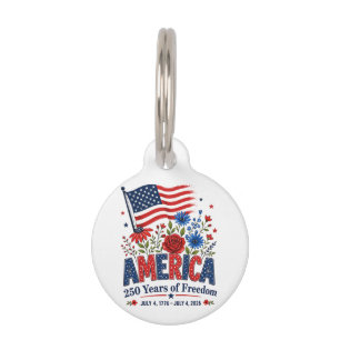 America 250 Years of Freedom Floral Flag Pet Tag