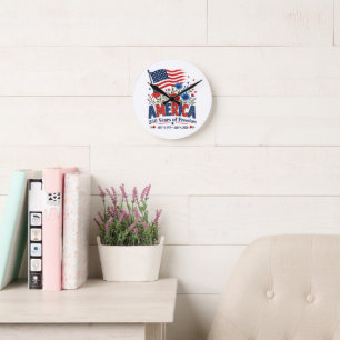 America 250 Years of Freedom Floral Flag Round Clock