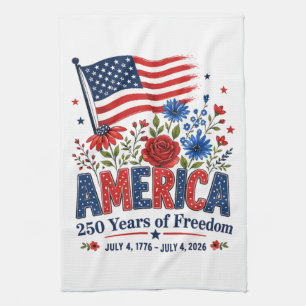 america 250 years of freedom floral flag tea towel