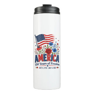 America 250 Years of Freedom Floral Flag Thermal Tumbler