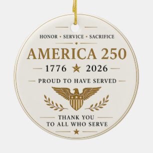 America 250 Years Patriot Veteran 1776 - 2026 Ceramic Tree Decoration
