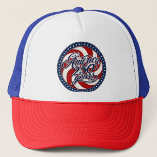 America 250 Years Patriotic Swirl Emblem Retro Ame Trucker Hat