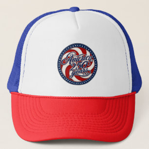 America 250 Years Patriotic Swirl Emblem Retro Ame Trucker Hat