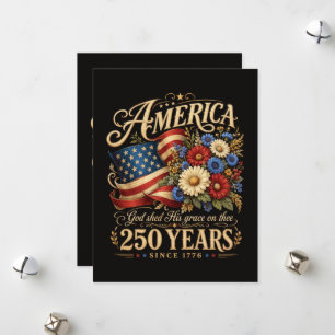 America 250 Years Since 1776 Floral Patriotic Gift Holiday Card