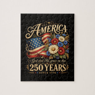 America 250 Years Since 1776 Floral Patriotic Gift Jigsaw Puzzle