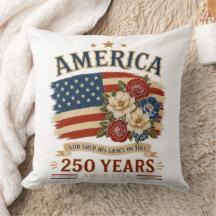 America 250 Years Since 1776 Patriotic Floral Flag Cushion