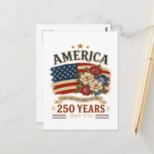 America 250 Years Since 1776 Patriotic Floral Flag Postcard