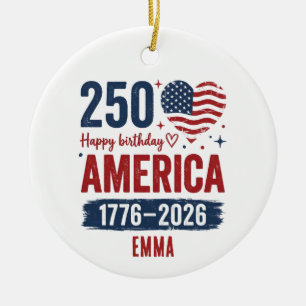 America 250th Anniversary, Custom Name USA Ceramic Tree Decoration