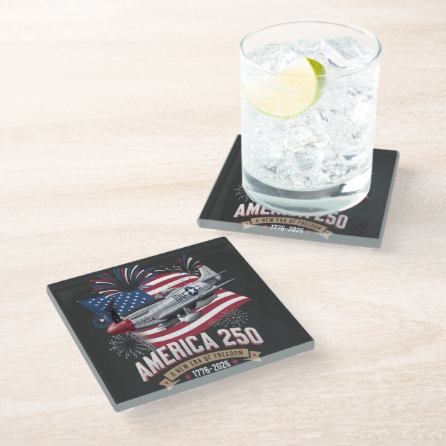 America 250th Anniversary Plane Glass Coaster (Angled)