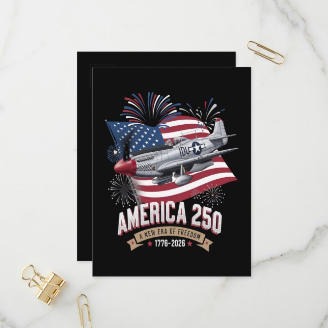 America 250th Anniversary Plane Invitation Postcard (Front/Back In Situ)
