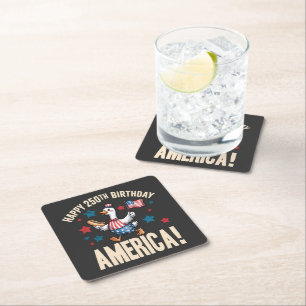 America 250Th Anniversary Silly Patriotic Goose Square Paper Coaster