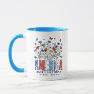 America 250th Birthday Floral Commemorative Mug