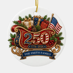 America 250th Patriotic Christmas Family 2026 Ceramic Tree Decoration